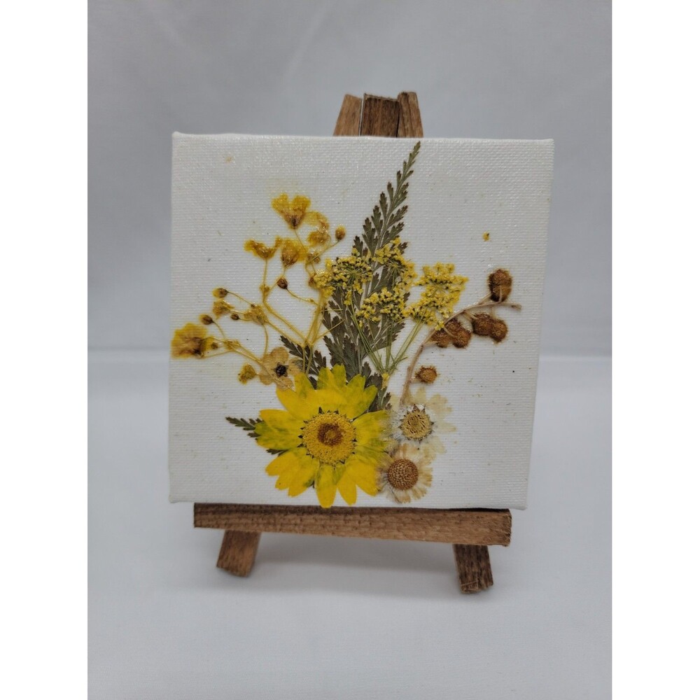 Handmade Small Dried Floral On Canvas With Stand Nature Rustic Decor 4x4